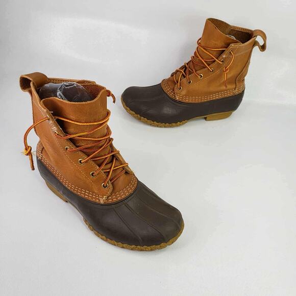 LL Bean Duck Boots Tan Brown Leather Lace Up Men’s Size 6 Women’s Size 8 - Picture 1 of 9